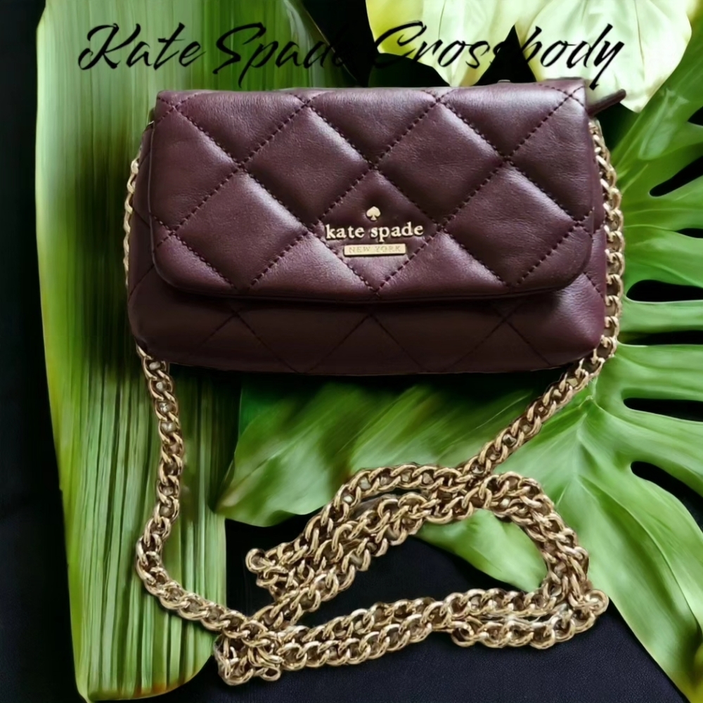 kate spade Quilted Burgundy Crossbody Bag with Gold Chain